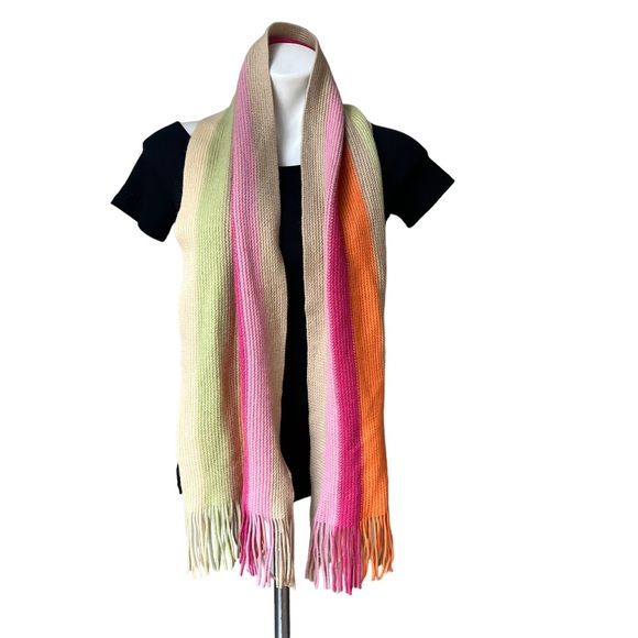 NWT, Talbots Wool Blend Ribbed Knit Multicolor Fringe Scarf - Picture 2 of 9